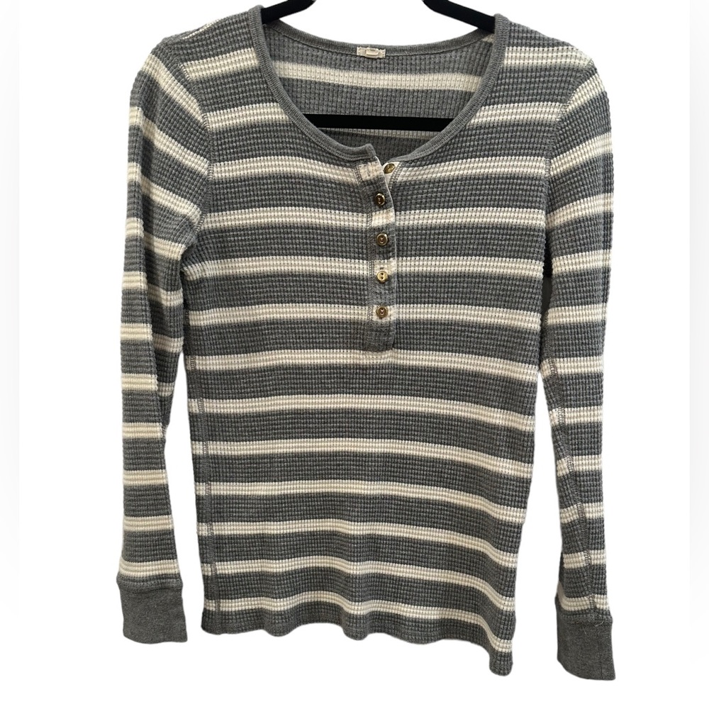 J. Crew ribbed waffle knit thermal Henley long sleeve shirt woman's size M EUC